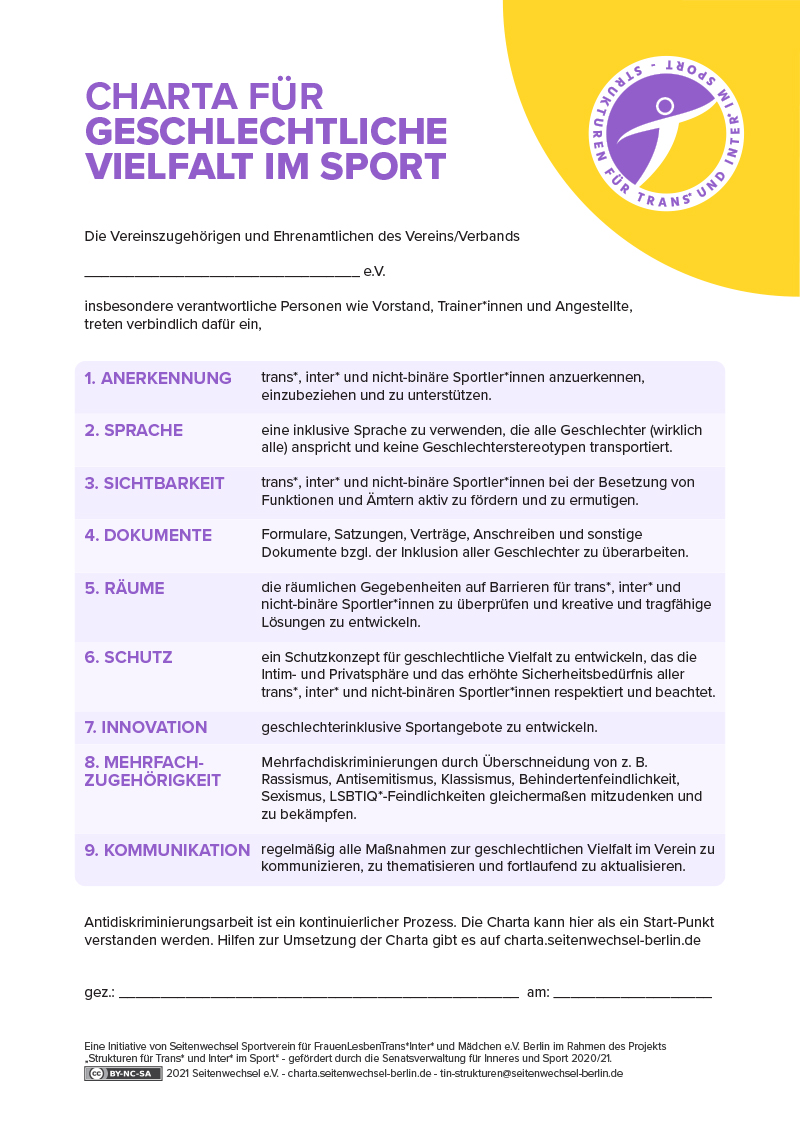 Charta Geschlechtliche Vielfalt Im Sport (Deutsch)