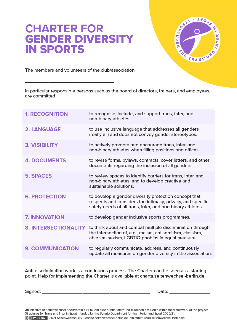 Charter For Gender Diversity In Sports (English)
